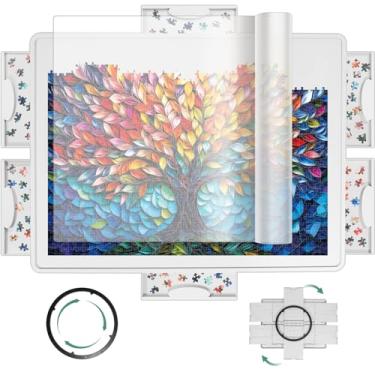 Imagem de ALL4JIG Tabuleiro De Quebra-Cabeça Giratório Plástico Com 1500 Peças, 6 Gavetas Deslizantes E Capa Protetora, Design 360°, Mesa Giratória Portátil 87,5 Cm X 67,5 Para Adultos, Presente Ideal Mães