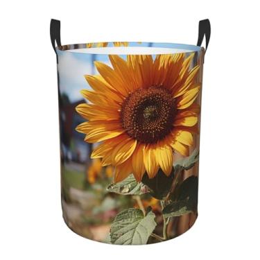 Imagem de Cesta de lavanderia de girassol dobrável à prova d'água cesto de armazenamento de roupas com alças pano oxford organizador de brinquedos cesta para banheiro, lavanderia, quarto, pequeno