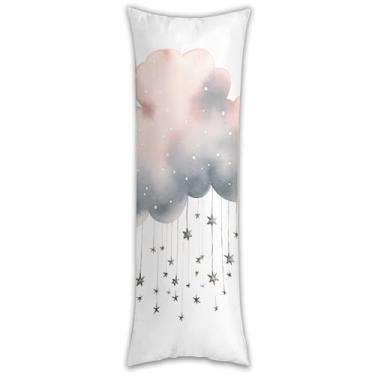 Imagem de Capa de travesseiro corporal, estrelas e nuvens, ultramacia, respirável, longa, 137 x 50 cm, fronha decorativa com zíper oculto para sofá de quarto