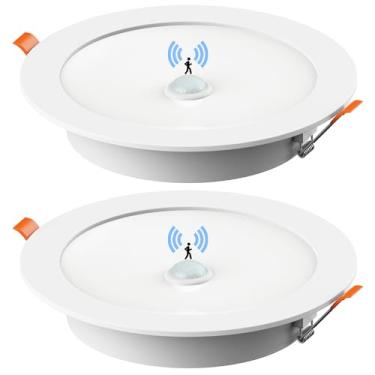 Imagem de Lâmpada com sensor de movimento, luz de teto embutida LED, 12,7 cm e 15,2 cm, luzes de segurança ativadas por movimento do crepúsculo ao amanhecer, 1200 lúmens 15W 6000K luz do dia, luminária de teto