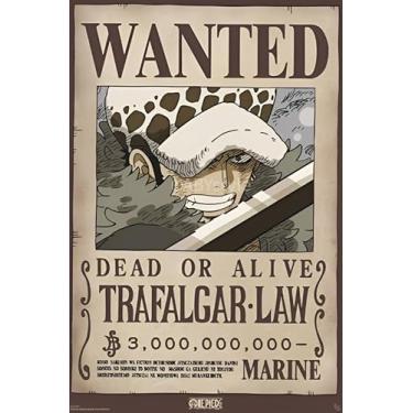 Imagem de BUY ART FOR LESS Pôster artístico oficialmente licenciado One Piece - Wanted Trafalgar - 61 x 91 cm - Impressão decorativa - Papel pôster - Pronto para emoldurar