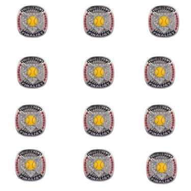 Imagem de TOPSPORTSJEWELRY Pacote com 12 anéis finalistas de prata para jogadores de softball tamanho 9 (anel finalista, ouro e prata)