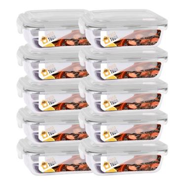 Imagem de Jogo Com 10 Potes Vidro Tampa Silicone Hermetica 370ml Marmitas