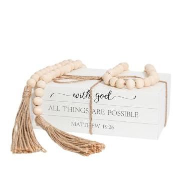 Imagem de RUIRUICO Livros decorativos para decoração de casa, livros falsos de madeira para decoração, decoração de livros de fazenda (com Deus TODAS AS COISAS SÃO POSSÍVEIS)