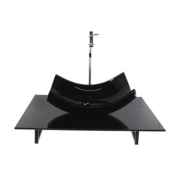 Imagem de Kit Cuba Vidro Retangular Curvada Tampo 60Cm Preto Full E