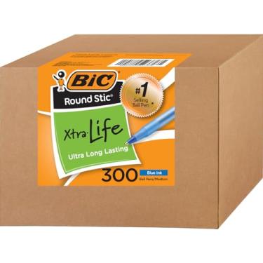 Imagem de BIC Canetas esferográficas redondas Stic Xtra Life Bulk – Pacote com 300 canetas de tinta azul – Ponta média de 1,0 mm (azul)
