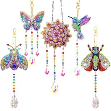 Imagem de Yiranok Kits de arte de diamante, 5 peças de apanhador de sol de sino de vento, artes e artesanato para meninos, meninas, presente de aniversário, faça você mesmo, decoração de casa, pintura de