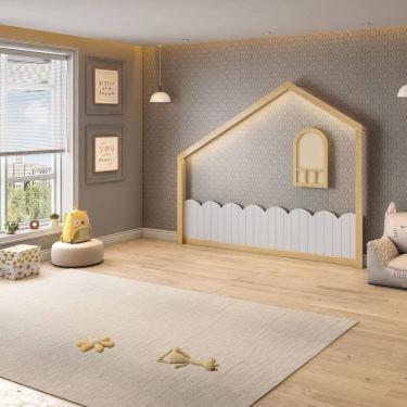 Imagem de Moldura com Led e Janelinha em Madeira Maciça para Quarto Infantil New Garden Casatema Natural/Branco