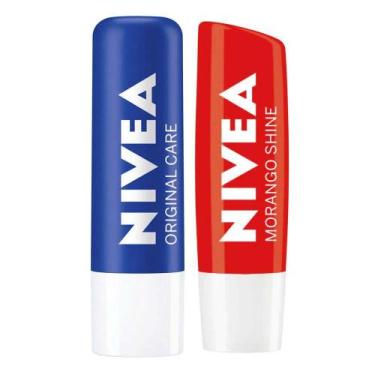 Imagem de NIVEA Kit  Hidratante Labial Morango Shine + Protetor Labial Original 