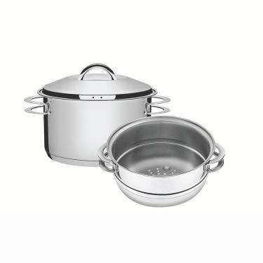 Imagem de Jogo de Cozi-vapore Inox Cuscuzeira Solar Fundo Triplo 2 Peças 16cm - Tramontina 65500300