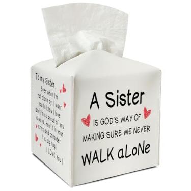 Imagem de Porta-lenços de couro irmã com cinto inferior para mulheres irmã irmão presente de inauguração de casa de banho carro criado-mudo vaidade decoração de cozinha dispensador organizador de guardanapos à