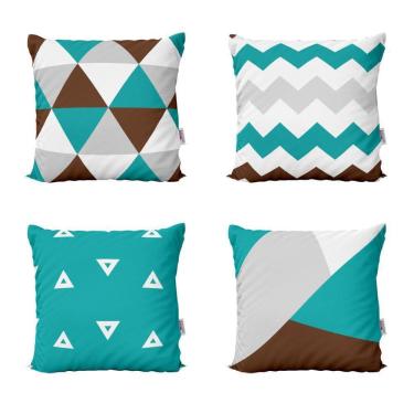 Imagem de Almofadas Decorativas Azul Turquesa E Marrom Para Sala 40X40