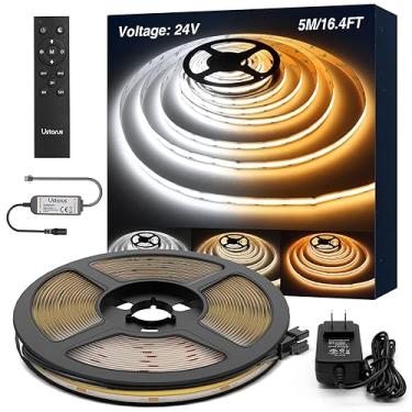 Imagem de Ustarus Fita de LED COB branca regulável 16,4FT 24V 2700K-6500K, fita de fita de luz COB com controle remoto RF 3200 LEDs CRI93+ para cozinha, embaixo do armário, quarto, espelho, interior, casa, luz