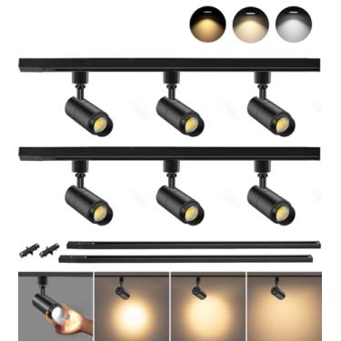 Imagem de VANoopee Kit de iluminação de pista LED de 6 luzes com zoom de 3 cores com trilho de iluminação de trilho tipo H, cabeças de luz de trilho de LED reguláveis modernas, luminárias de pista de cozinha