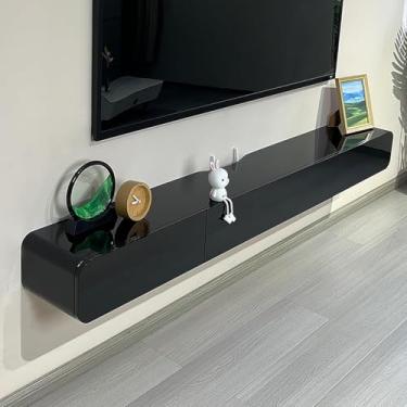 Imagem de Suporte De Tv Flutuante Minimalista, Console De Tv Montado Na Parede, Unidades De Parede De Tv Modernas Para Sala De Estar, Armário De Tv De Madeira, Console De Mídia, Svart, 180cm/71in