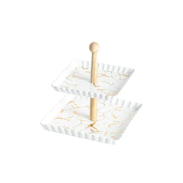 Imagem de Prato de frutas duplo quadrado de cerâmica estilo nórdico personalizado - branco duplo