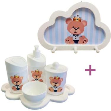 Imagem de Kit Higiene Bebê Ursinho Rei + Cabideiro Infantil Nuvem - Senior, Bran