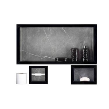 Imagem de Nicho Em Porcelanato Para Banheiro - kit com 3 peças (Cinza/Preto) - I