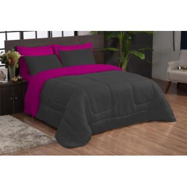 Imagem de kit edredom casal queen dupla face 03 peças Pink Preto - theovitex enx