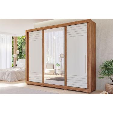Imagem de Guarda Roupa 3 Portas de Correr (1 c/ Espelho) e 6 Gavetas Vitória Cinamomo/Off White - Panan