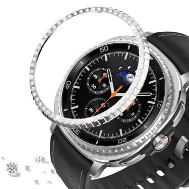 Imagem de DEALELE Capa de moldura compatível com Samsung Galaxy Watch 8 Classic (46 mm), strass brilhante, liga de diamante, moldura de metal, anel de bisel, capa adesiva, antiarranhões, acessório (prata)