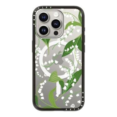 Imagem de CASETiFY Capa compacta para iPhone 15 Pro [fina e elegante/compatível com Magsafe/1,2 m. Proteção contra quedas de nível militar] - Lírio do Vale - Preto transparente