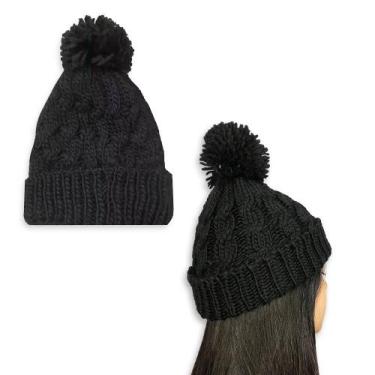 Imagem de Touca De Frio Com Pompom Preta Gorro De Lã Tricot Inverno - REDSTAR