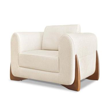 Imagem de Poltrona Estofada em Linho Rústico Natural com Detalhes em Madeira - J