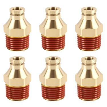 Imagem de Encaixe de freio a ar de latão de pressão rápida DOT de 6 peças, acessórios de linha DOT reta de latão Kalolary 1/10.2 cm OD × 3/20.3 cm NPT Rosca Conexões de linha de freio a ar, kit de suspensão de