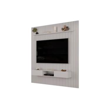 Imagem de Painel Ripado Com Bancada Suspensa Para Tv Até 75 Sala Moderna Com Home Rack Prateleira Decorativa 2,50x2,40m Bali