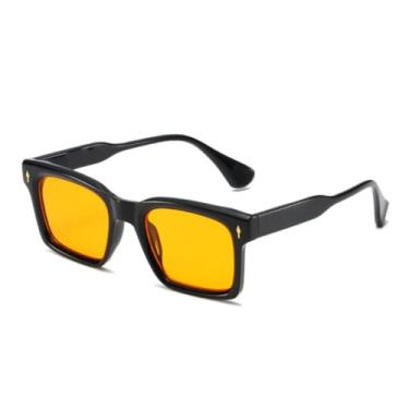 Imagem de Óculos de sol quadrados com rebites da moda, masculinos, cores doces, proteção UV400, tendência feminina, armação de lente transparente (preto e laranja)