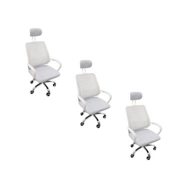 Imagem de Kit 3 Cadeiras Escritório Diretor Tela Mesh Com Encosto De Cabeça Branco