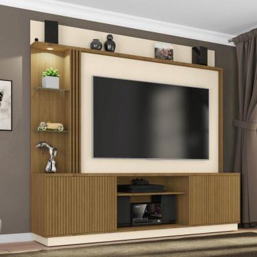 Imagem de Estante Home para TV até 65 Polegadas com LED e Prateleira de Vidro 2 Portas e Rodízios Atlanta Bechara