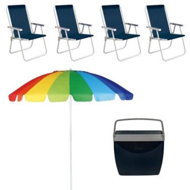 Imagem de Kit Praia 4 Cadeira Guarda Sol Cooler Mor Verão Mar, KIT Praia 4 Cadei