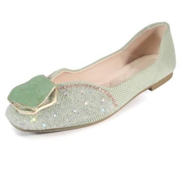 Imagem de LiupanUp Sapatos femininos de strass pontiagudo com glitter flores para casamento confortável, Verde, 37