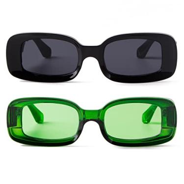 Imagem de DQbhzh Óculos de sol feminino masculino e feminino polarizado, vintage, retrô, quadrado, moderno, retangular, Y2K, proteção UV, Preto, verde, One Size