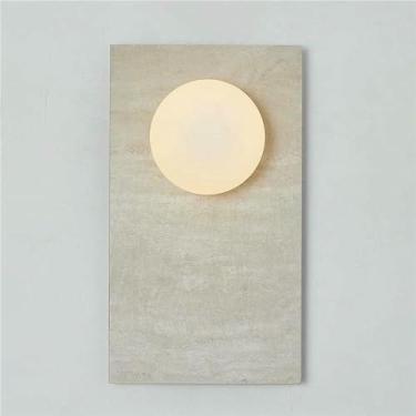 Imagem de WLHAZMWY Lâmpada de parede retangular mármore G9 arandela de parede estilo nórdico moderno globo de vidro lâmpada de iluminação interior com fio para quarto (bege)