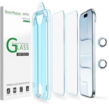 Imagem de amFilm Protetor de tela OneTouch para iPhone Air 17 de 6,5 polegadas + protetor de lente de câmera | Instalação de alinhamento automático | Sem bolhas | Vidro temperado 9H | À prova de estilhaçamento