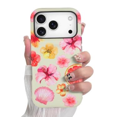 Imagem de SOKAD Capa de telefone magnética hibisco concha para iPhone 17 Pro Max, linda estampa floral de verão compatível com Magsafe Matte Capa protetora com protetor de tela para meninas e mulheres