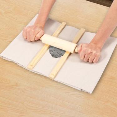 Imagem de DJAPWPX Guia de rolo de cerâmica de madeira, rolo giratório de cerâmica, fácil de usar, guia de bastão de lama para ensino de cerâmica para argila (35 cm)