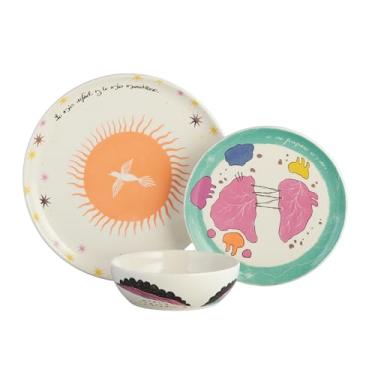 Imagem de Vajilla La Historia Está Servida Marlene Montaner y Vajillas Corona, Conjunto de Cerâmica de 12 Piezas – Platos Pandos, Platos Postres y Platos Hondos para 4 Personas con Ilustraciones El Libro del