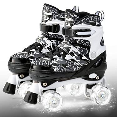 Imagem de Kuxuan Skates Patins ajustáveis camuflados para meninos e meninas com rodas iluminadas, patins iluminadores divertidos para crianças, meninas e jovens
