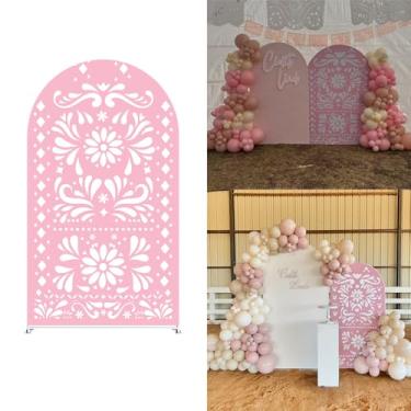 Imagem de Uoimystify Capa de fundo de arco rosa Cielito para chá de panela, decoração de festa de aniversário, tecido elástico, arcos para festas de casamento mexicanas (3768, 4 x 1,2 m (AxL))