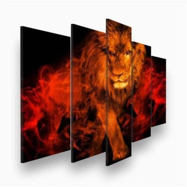 Imagem de Quadro Decorativo Mosaico 5 peças Leão em Chamas - Core Decore