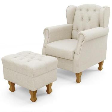 Imagem de Poltrona Com Puff Paris Luis Xv L02 Linho Champagne - LYAM DECOR