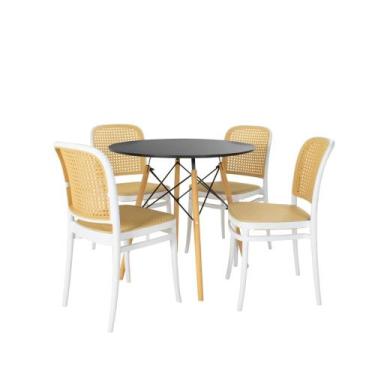Imagem de Conjunto Mesa de Jantar Redonda Eiffel Preta 90cm com 4 Cadeiras Roma 