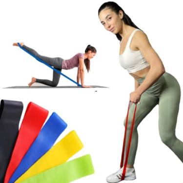 Imagem de 5 Faixas Elasticas Cada Para Exercicio Mini Band Crossfit Yoga Pilates Musculacao Abdominais Fisioterapia
