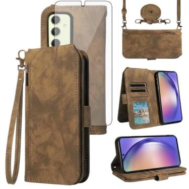 Imagem de Asuwish Capa de celular para Samsung Galaxy A54 5G carteira celular com protetor de tela de vidro temperado alça transversal alça flip zíper suporte para cartão de crédito A545G A 54 54A 4G G5 SM