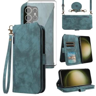 Imagem de Asuwish Capa de celular para Samsung Galaxy S23 Ultra 5G carteira celular com protetor de tela de vidro temperado alça transversal alça flip suporte para cartão S23Ultra 23S S 23 23Ultra 6,8 polegadas