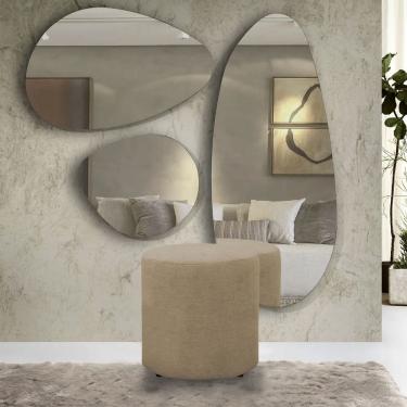 Imagem de Puff Decorativo Viena Redondo Pé De Plastico E Tecido Linho Bege